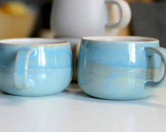 TO ORDER - BLUE coffee cup, 150ml/5,3 oz, espresso cup, ceramic rolled on a potter's wheel, blue with white glossy or mat interior glazed