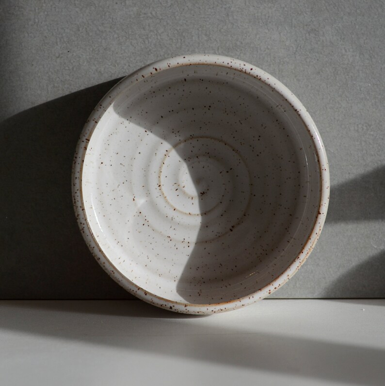 To order WHITE FRECLED ramen bowl, simple modern ceramic bowl for Asian soup, fruit or salade. Glazed in white glossy on freckled light clay image 2