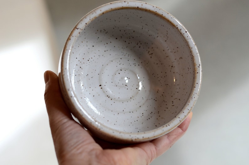 To order WHITE FRECLED BOWLS, simple modern ceramic bowls for breakfast, soup, dessert, glazed in white glossy on freckled light clay image 4