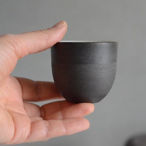In stock SMALL BLACK BROWN espresso cup, 50-100ml/1,7-3,5oz black brown exterior and glossy white interior glazed, throwing on potter's weel image 6