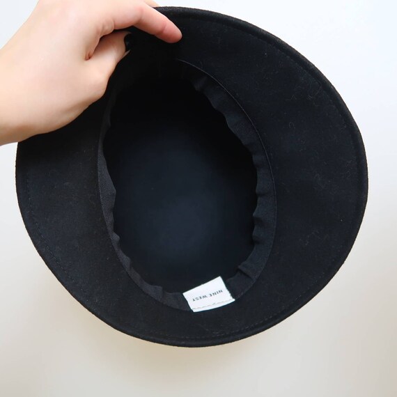 Nine West Black Felt Wool Cloche Hat 