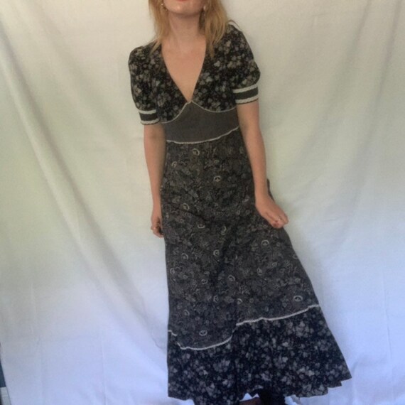 RARE 1970’s black and cream prairie maxi dress