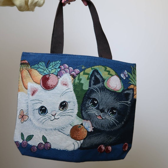 Vintage NWT cat tapestry tote bag