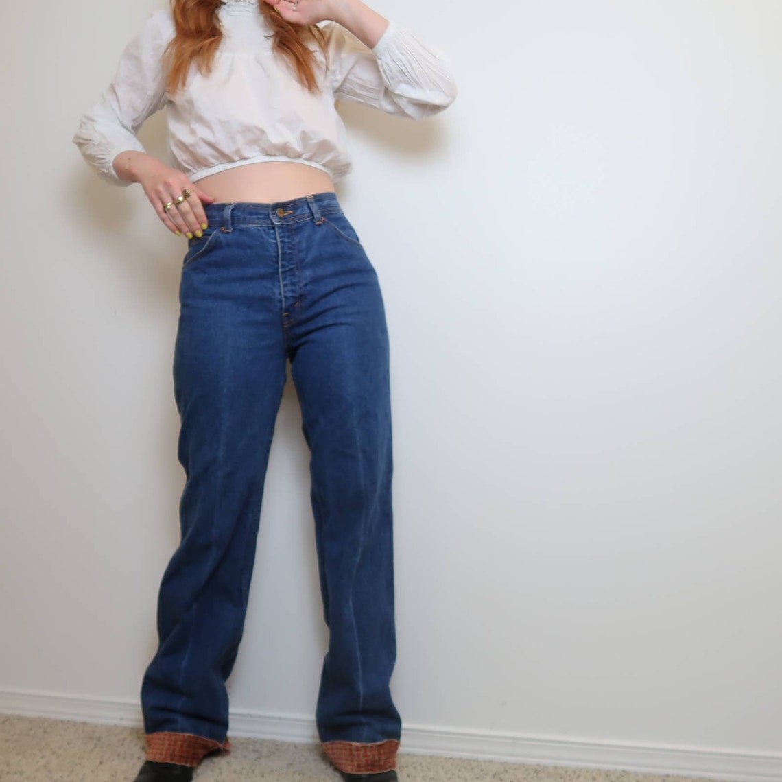 Vintage 70s Blaze western flare jeans w/ trim 34 | Etsy