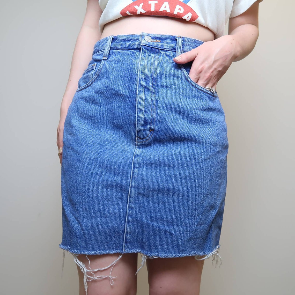 Vintage 80s Jeanjer Jordache medium wash denim jean mini skirt | Etsy