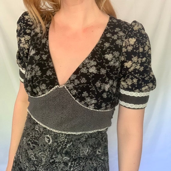 RARE 1970’s black and cream prairie maxi dress