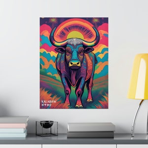 Vibrant Philippines carabao poster. Eye-catching psychedelic art featuring a cultural icon.
