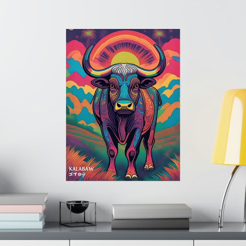 Vibrant Philippines carabao poster. Eye-catching psychedelic art featuring a cultural icon.