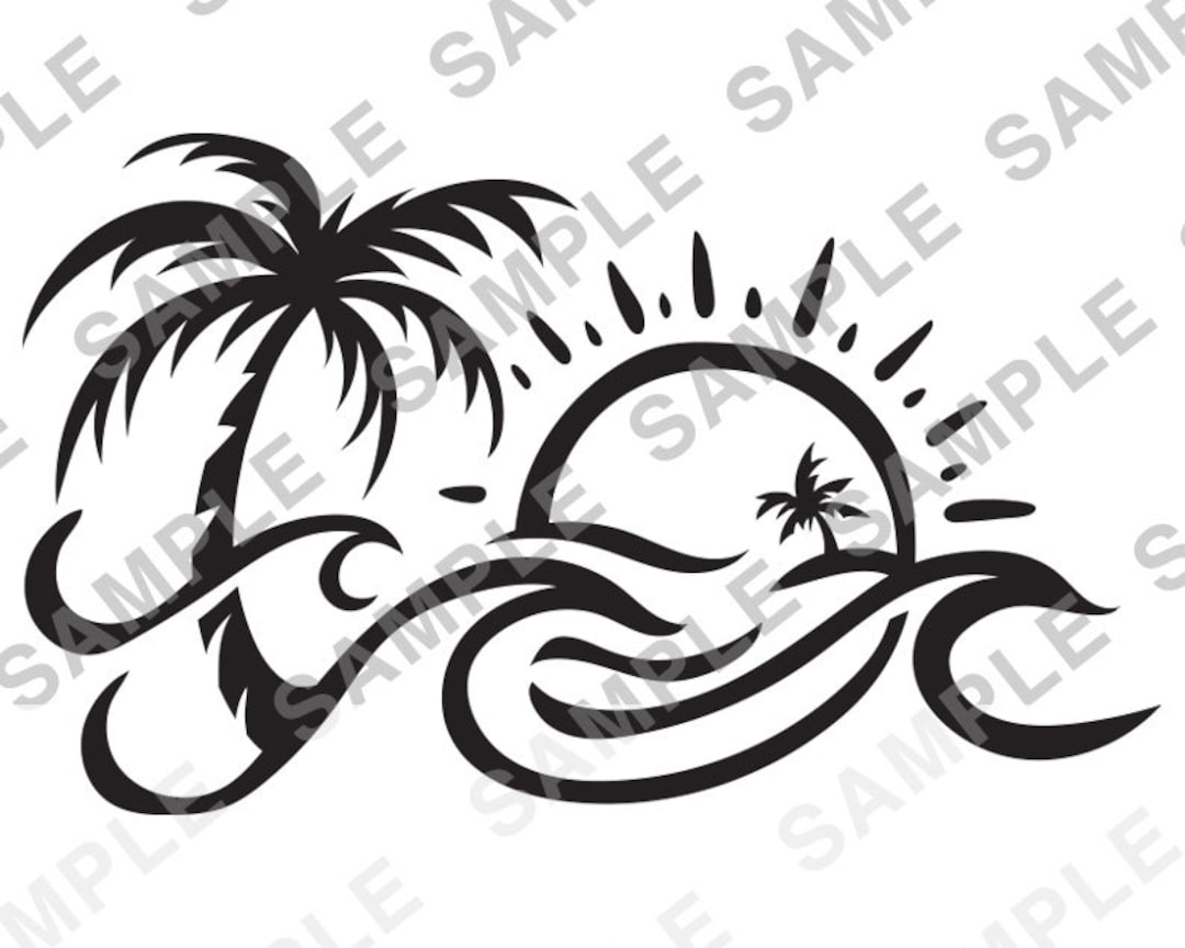 Palm Tree Sun Wave Svg Instant Download Tropical Beach Scene Decal ...