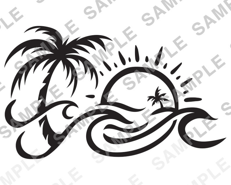 Palm Tree Sun Wave Svg Instant Download Tropical Beach Scene Decal ...