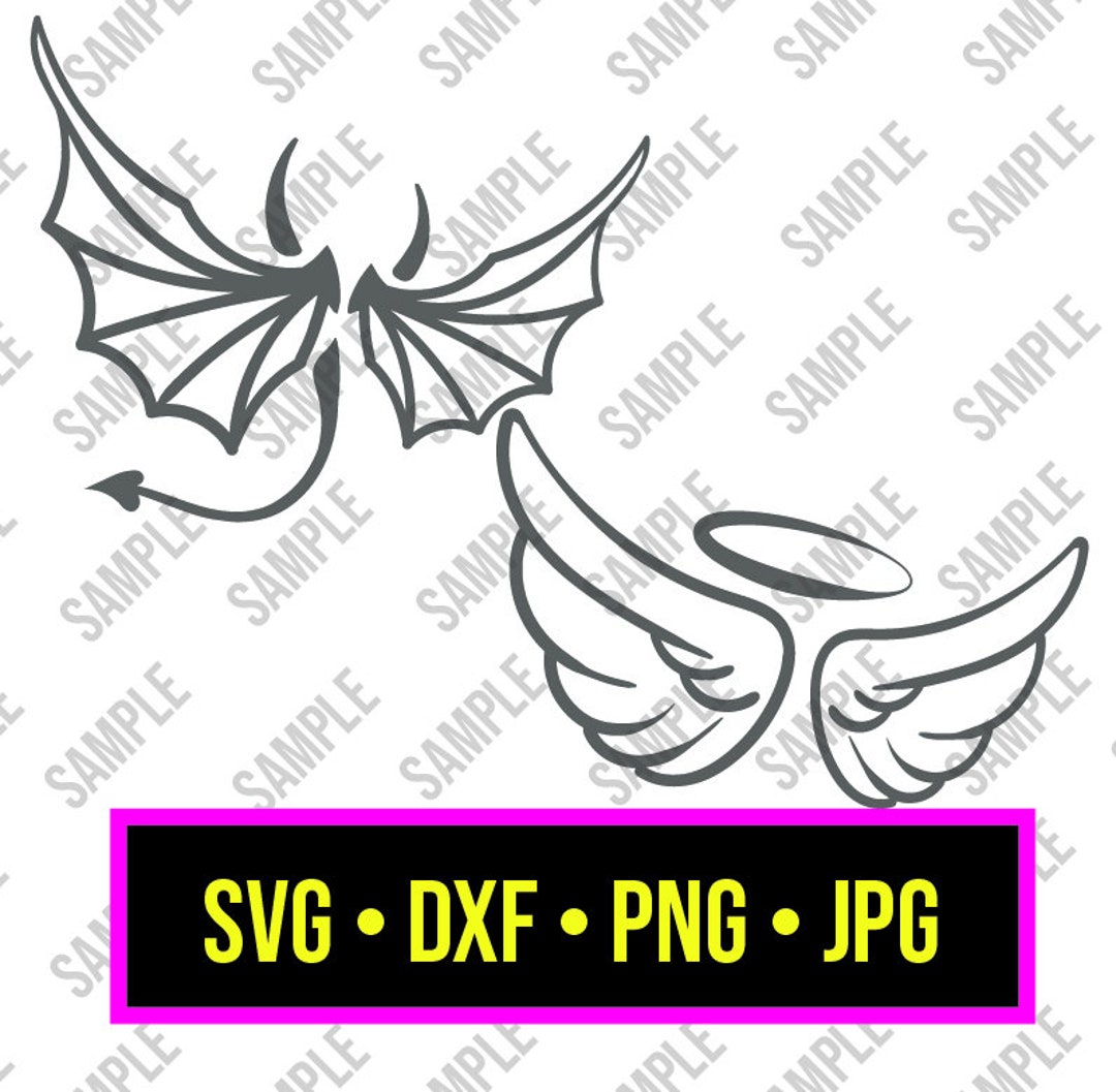Good & Evil Wings Svg Dxf Instant Downloads Clipart Love Peace Hate