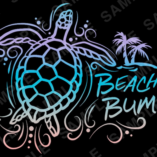 Sea Turtle Beach Bum palm tree wave svg clipart beach life salt life tropical ocean sunshine paradise vector instant download