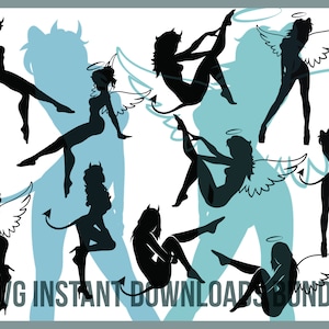 Good Evil sexy Babe Pinup Girl Tänzerin Engel Teufel hübsches SVG Instant Download Bundle Stripper Silhouette Maskottchen Damen Flügel Hörner Schwanz