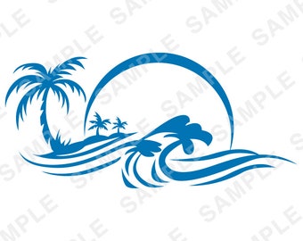 Sun Waves  Palm Trees sun Water Ocean wave svg instant download tropical beach scene decal clipart water nautical love travel inspiration