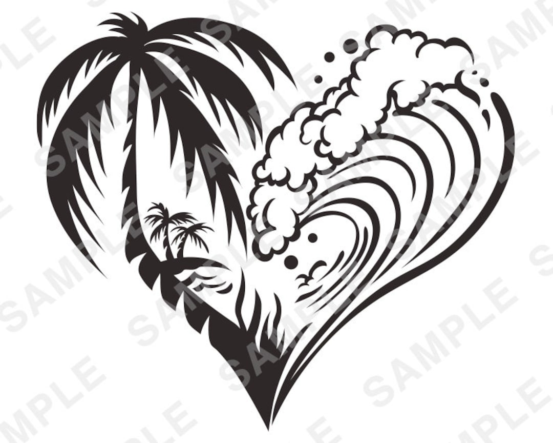 Heart Palm Tree Wave Svg Clipart Beach Life Salt Life Tropical Ocean ...