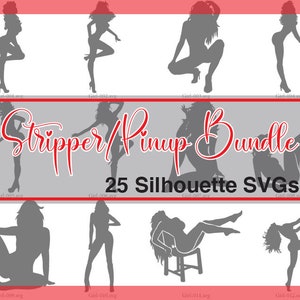 Pinup strippers, chicas sexys, silueta, svg, vector, clipart, bailarinas, bailarinas de pole, chicas, poses, paquete, estrella, bonita, sucia, descarga instantánea