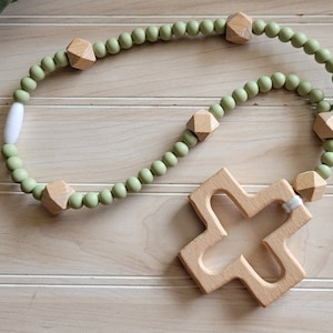 Silicone Beechwood Rosary, Baby and Child&#39;s First Rosary, Sensory Toy, Baptism Gift