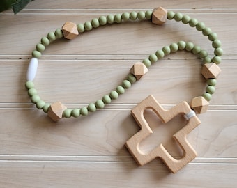 Silicone Beechwood Rosary, Baby and Child's First Rosary, Sensory Toy, Baptism Gift