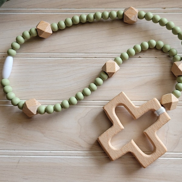 Silicone Beechwood Rosary, Baby and Child's First Rosary, Sensory Toy, Baptism Gift