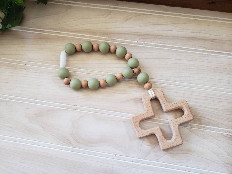 Boy colored Silicone Decade Rosary, Baby and Child's First Rosary, Baptism Gift, Sensory Toy Sage