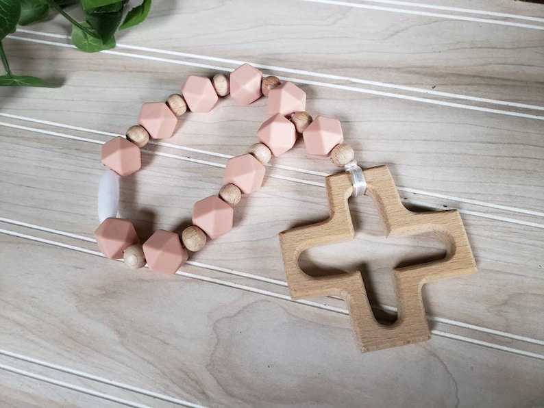 Silicone Decade Rosary, Baby and Child's First Rosary, Baptism Gift, Sensory Toy Blush