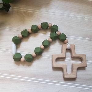 Silicone Decade Rosary, Baby and Child's First Rosary, Baptism Gift, Sensory Toy Dark green