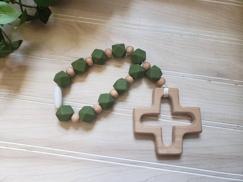 Silicone Decade Rosary, Baby and Child's First Rosary, Baptism Gift, Sensory Toy Dark green