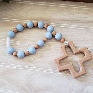 Boy colored Silicone Decade Rosary, Baby and Child's First Rosary, Baptism Gift, Sensory Toy Light blue
