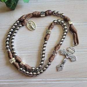 Coyote Tan Paracord Rosary, Heavy duty Rosary