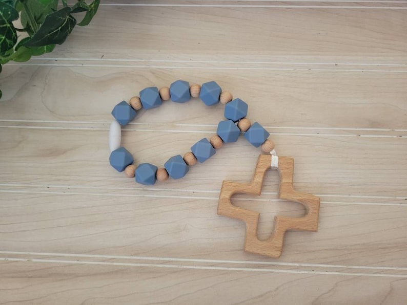 Silicone Decade Rosary, Baby and Child's First Rosary, Baptism Gift, Sensory Toy Powder blue