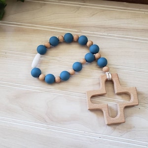 Boy colored Silicone Decade Rosary, Baby and Child's First Rosary, Baptism Gift, Sensory Toy Blue