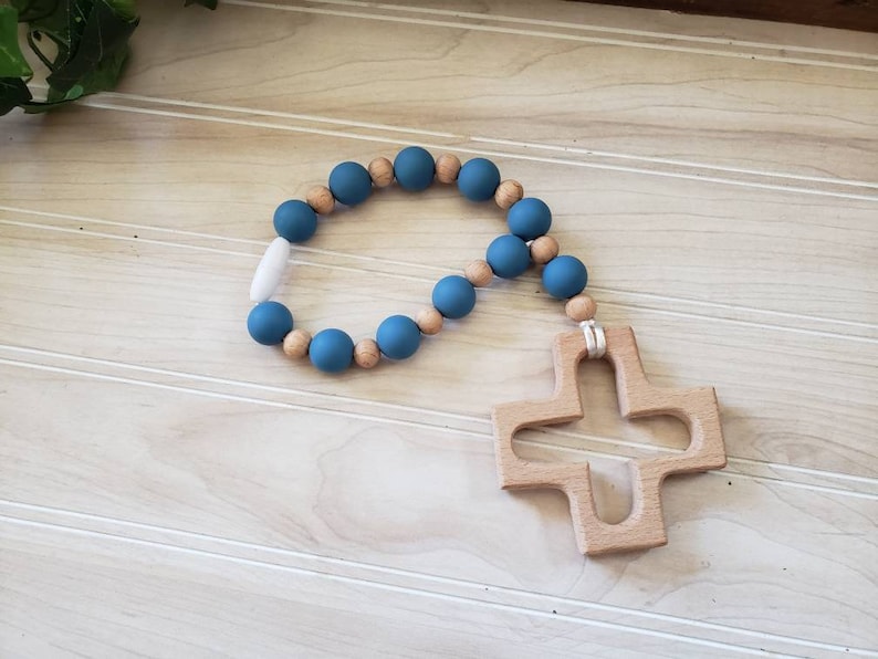 Boy colored Silicone Decade Rosary, Baby and Child's First Rosary, Baptism Gift, Sensory Toy Blue