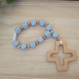 Silicone Decade Rosary, Baby and Child's First Rosary, Baptism Gift, Sensory Toy Light blue