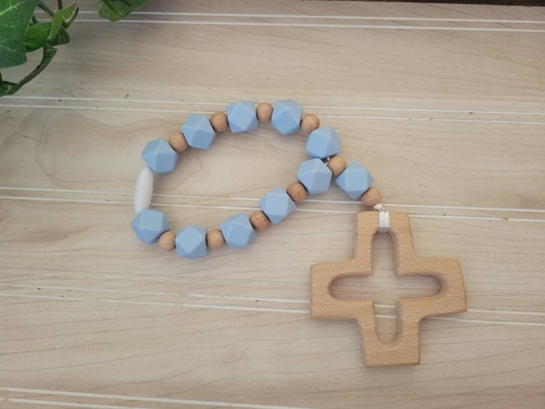 Silicone Decade Rosary, Baby and Child's First Rosary, Baptism Gift, Sensory Toy Light blue