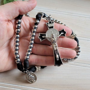 Black Paracord Rosary, Heavy duty Rosary