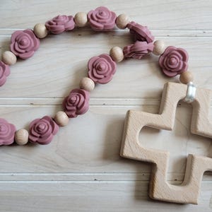 Silicone Beechwood Decade Rosary, Baby and Child&#39;s First Rosary, Baptism Gift, Sensory Toy