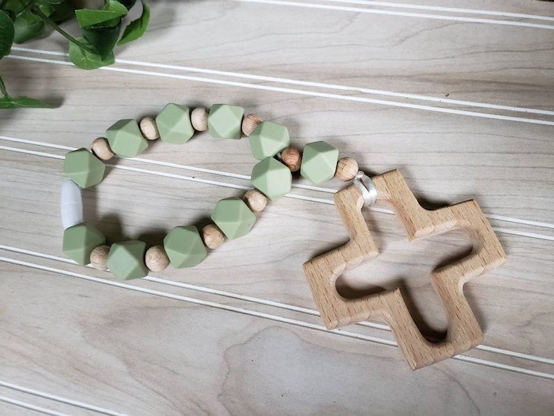 Silicone Decade Rosary, Baby and Child's First Rosary, Baptism Gift, Sensory Toy Sage