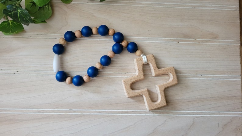 Boy colored Silicone Decade Rosary, Baby and Child's First Rosary, Baptism Gift, Sensory Toy Dark Blue