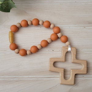 Boy colored Silicone Decade Rosary, Baby and Child's First Rosary, Baptism Gift, Sensory Toy Orange