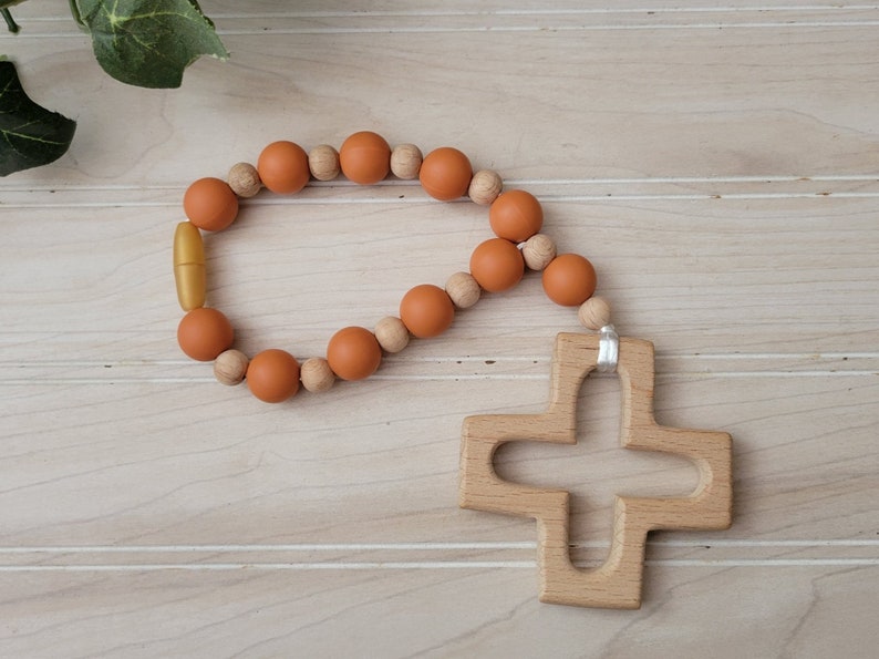 Boy colored Silicone Decade Rosary, Baby and Child's First Rosary, Baptism Gift, Sensory Toy Orange