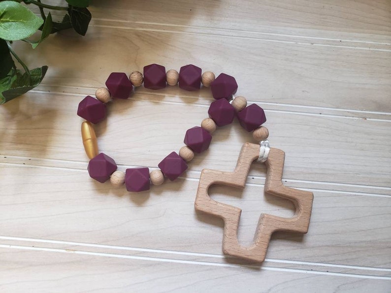 Silicone Decade Rosary, Baby and Child's First Rosary, Baptism Gift, Sensory Toy Plum