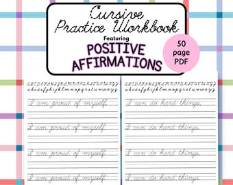 Cursive Practice With Positive Affirmations: Kids Penmanship Workbook ...