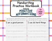 Kids Handwriting Practice Workbook, Positive Affirmations (Instant Download PDF)