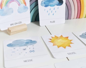 La météo, documents linguistiques - cartes de nomenclature - jeu d’apprentissage d’inspiration Montessori –