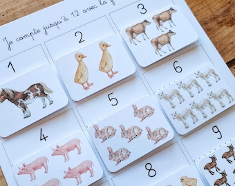 Apprendre à compter avec les animaux de la ferme - apprentissage Montessori