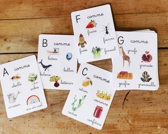 Carte alfabeto, documenti linguistici - carte nomenclatura - Gioco didattico di ispirazione Montessori