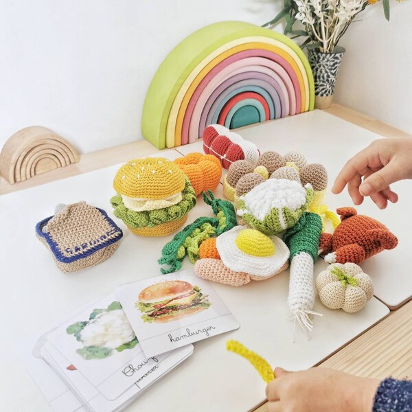 Spiel Lernen Montessori Abendessen - Häkeln Obst Gemüse Wolle - Waldorf Abendessen Spielzeug Küche Geschenk Kind Öko Spielzeug