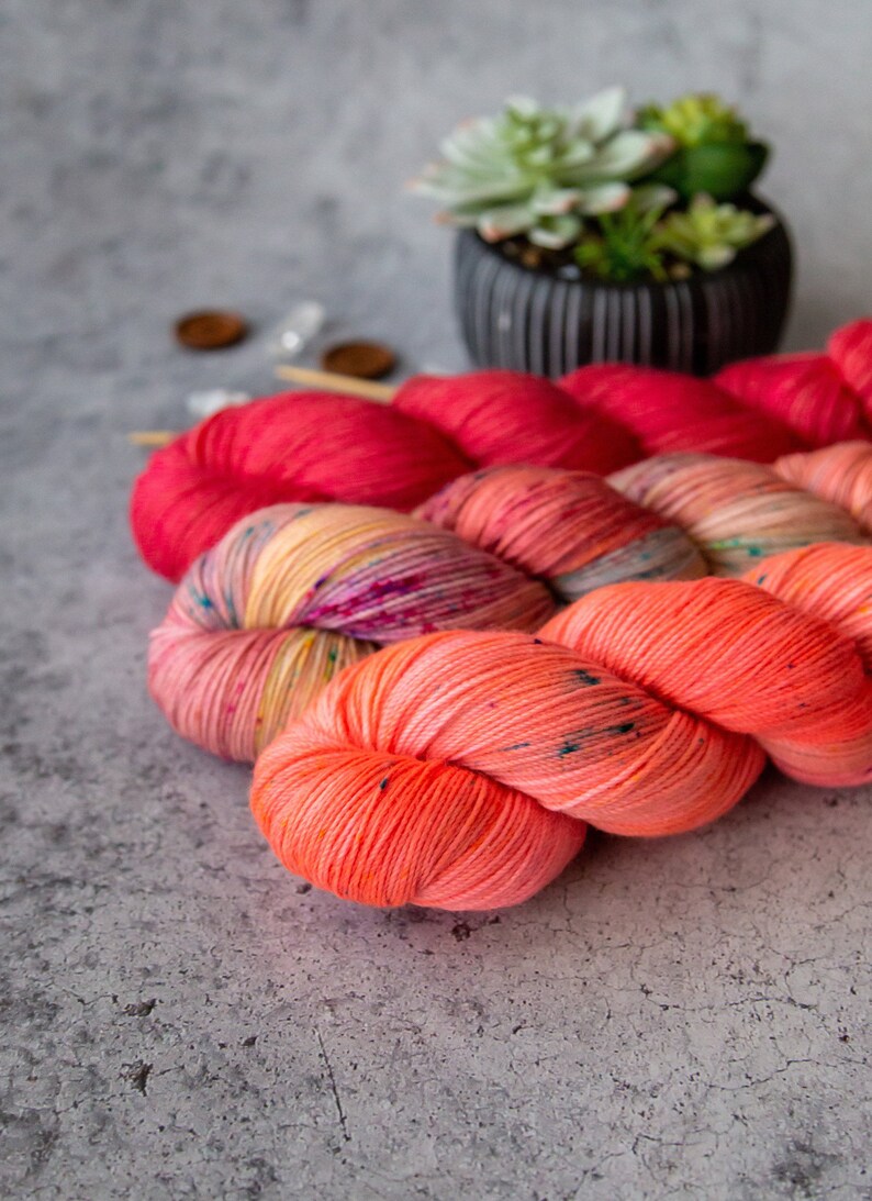 Ships Free in US Misfits Pink Coral Speckled Sock Superwash Merino Nylon Yarn Fingering Sock Yarn knitting crochet Corally Invited