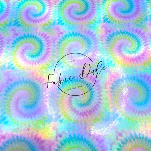 Tie Dye Colorful laser print Sheet | Shiny holographic rainbow faux leather sheet | TheFabricDude | faux leather bullet fabric supply shop