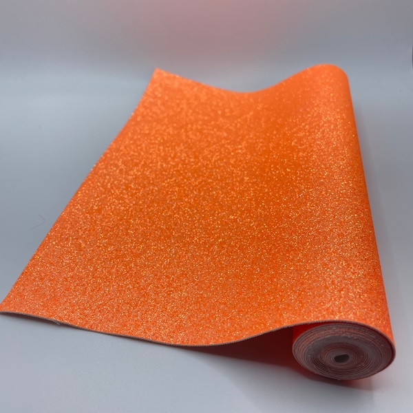 Neon Orange fine Glitter faux leather sheets great for bows, ear rings, accessories, colorful, shiny TheFabricDude